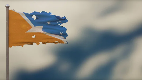 Feuerland 3D zerfleddert Fahnenschwenken Illustration auf Flaggenmast — Stockfoto