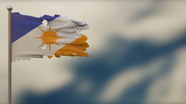 Tocantins 3d flarden zwaaiende vlag illustratie op vlaggenmast. — Stockfoto