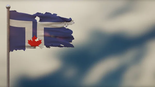 多伦多国旗3D破烂不堪的挥动旗子插图在旗杆上. — 图库照片