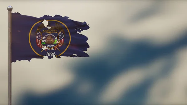 Utah 3D andrajoso ondeando bandera ilustración en Flagpole . —  Fotos de Stock