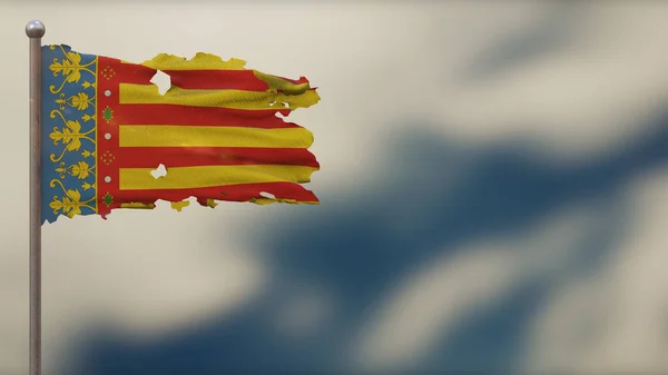 Ilustración de la bandera de Valencia 3D en Flagpole . — Foto de Stock