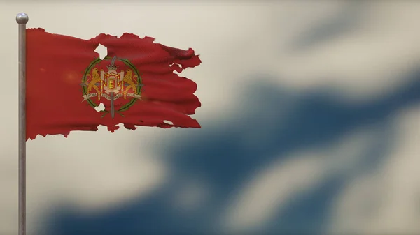 Valladolid 3D рваная иллюстрация флага размахивания на флагштоке . — стоковое фото