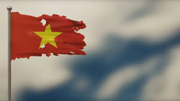 Vietnam 3D frantumato sventolando bandiera illustrazione su Flagpole . — Foto Stock