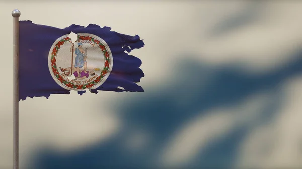 Virginia 3d flarden zwaaiende vlag illustratie op Flagpole. — Stockfoto