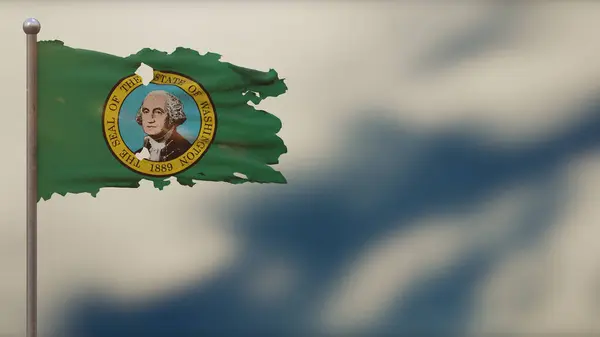 Washington 3D despedaçado acenando ilustração bandeira em Flagpole . — Fotografia de Stock