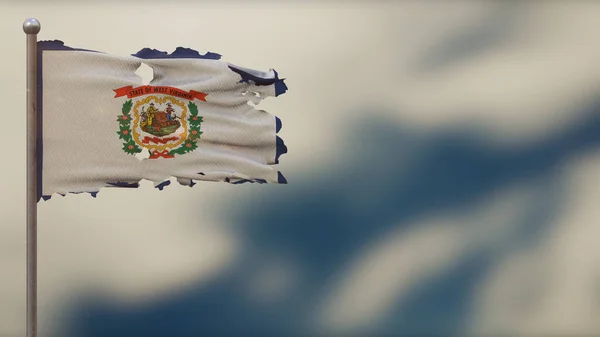 West Virginia 3d gescheurd zwaaien vlag illustratie op Flagpole. — Stockfoto