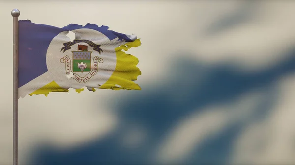 Winnipeg 3D zerfledderte Flaggen schwenkende Illustration auf Fahnenmast. — Stockfoto