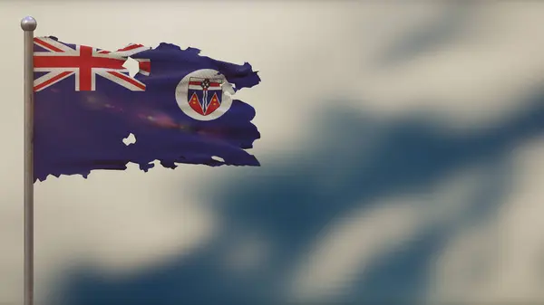 Ilustración de la bandera ondeante hecha jirones del Territorio del Yukón 3D en el asta de la bandera —  Fotos de Stock