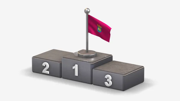 アラバ3D受賞者表彰台に旗のイラストを振って. — ストック写真