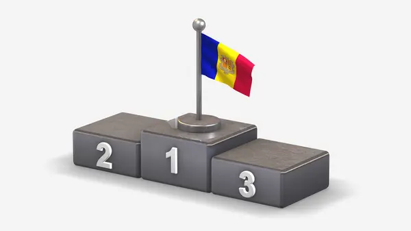 Andorra 3D ondeando bandera ilustración en podio ganador . —  Fotos de Stock
