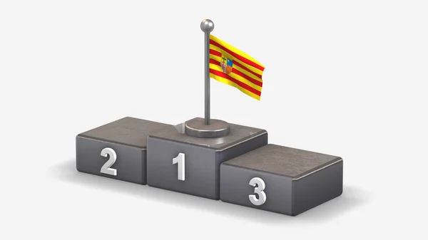 Illustration du drapeau d'agitation 3D Aragon sur le podium gagnant . — Photo