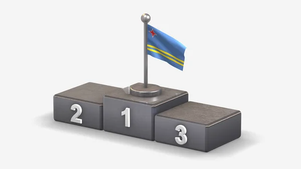 Aruba 3D acenando ilustração bandeira no pódio vencedor . — Fotografia de Stock