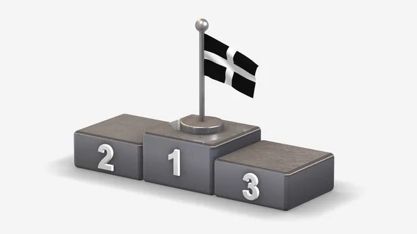 Cornovaglia 3D sventola bandiera illustrazione sul podio vincitore . — Foto Stock
