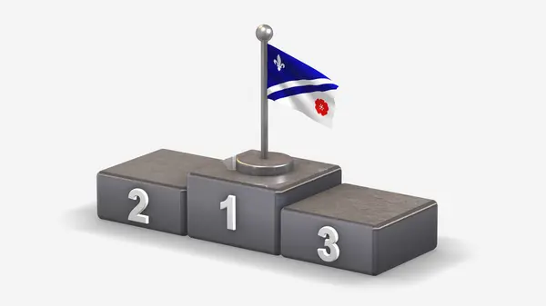 Franco Albertains 3D acenando ilustração bandeira no pódio vencedor . — Fotografia de Stock