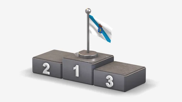 Galicia 3D waving flag illustration on winner podium. — ストック写真