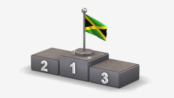 Jamaica 3d zwaaien vlag illustratie op winnaar podium. — Stockfoto