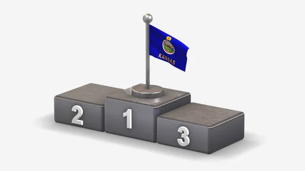 Kansas 3D waving flag illustration on winner podium. — ストック写真