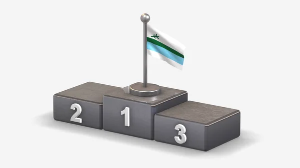 Labrador 3D waving flag illustration on winner podium. — ストック写真