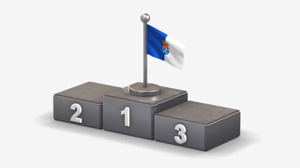 Las Palmas 3D acenando ilustração bandeira no pódio vencedor . — Fotografia de Stock