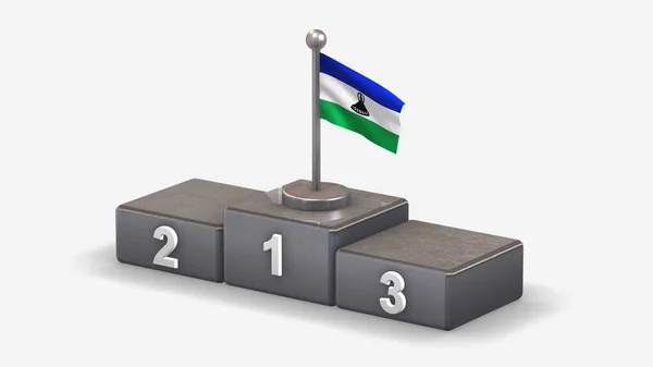 Lesotho 3D ondeando bandera ilustración en el podio ganador . —  Fotos de Stock