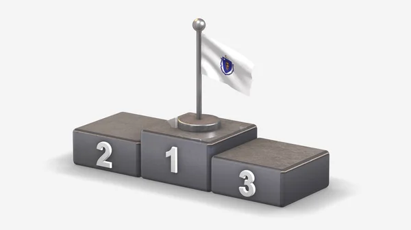 Massachusetts 3D waving flag illustration on winner podium. — Stock Photo, Image