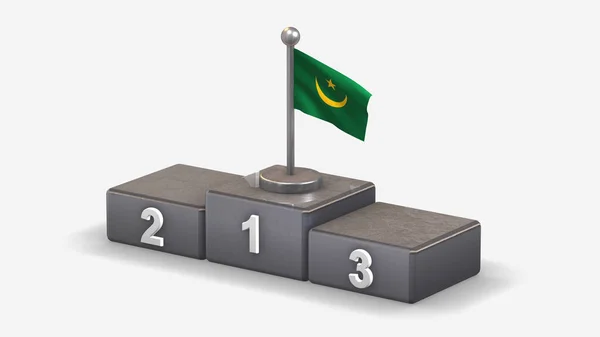 Mauretania 3d machając flagą ilustracji na podium zwycięzcy. — Zdjęcie stockowe