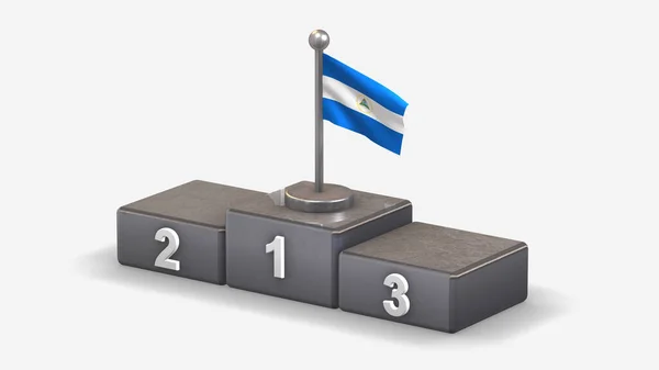 Nicaragua Ilustración de bandera ondeante 3D en podio ganador . —  Fotos de Stock