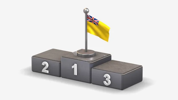 Niue 3d viftande flagga illustration på vinnaren podium. — Stockfoto