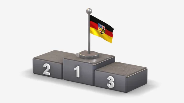 Saarland 3d zwaaien vlag illustratie op winnaar podium. — Stockfoto