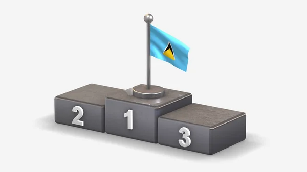 Szent Lucia 3D-s lobogtató zászló illusztráció a győztes dobogón. — Stock Fotó