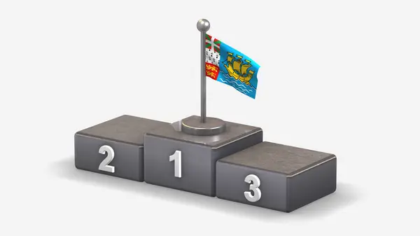 Saint-Pierre és Miquelon 3D-s lengő zászló illusztráció a győztes — Stock Fotó