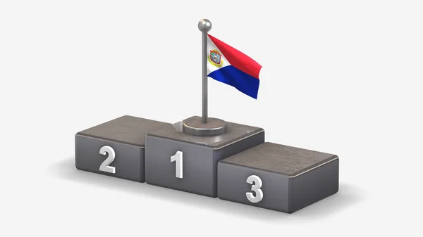 Illustration du drapeau de Sint Maarten en 3D sur le podium du vainqueur . — Photo