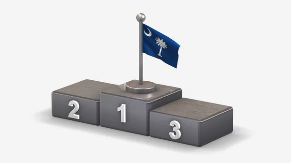 South Carolina 3D waving flag illustration on winner podium. — Stock Photo, Image