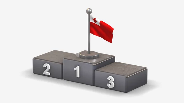 Tonga 3D-s lengő zászló illusztráció a győztes dobogón. — Stock Fotó