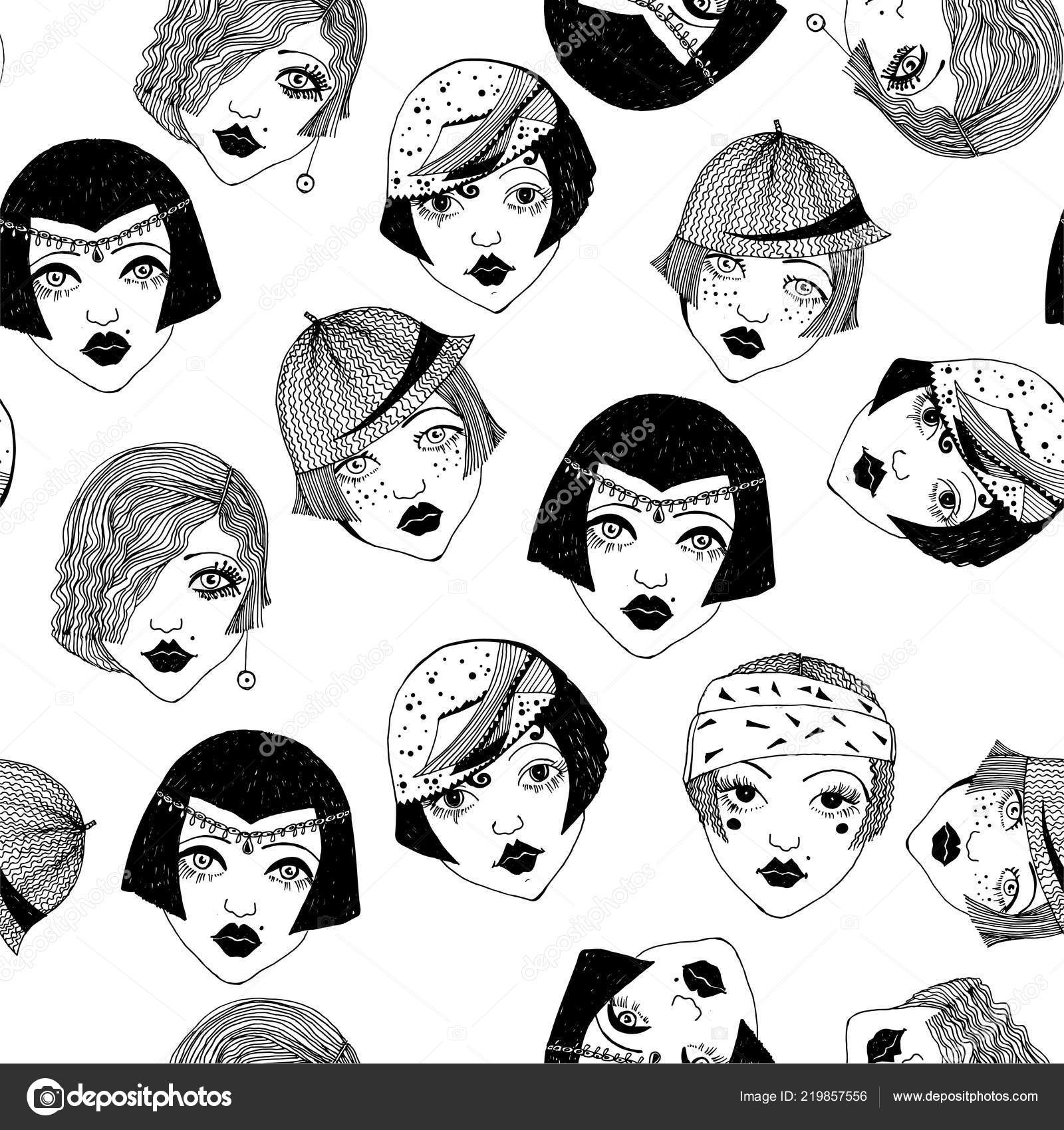 Images 1920s Hairstyles Flapper Girls Seamless Pattern Of 1920s