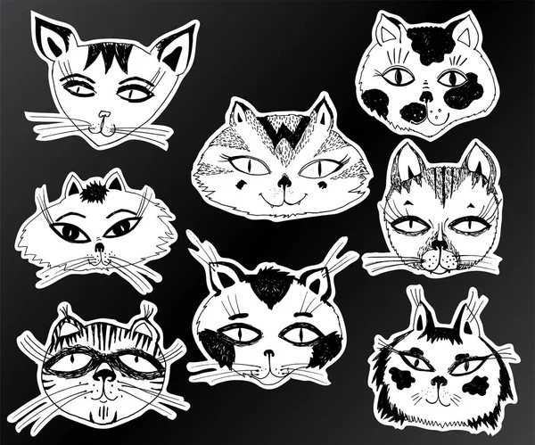 Cats heads emoticons. kitten set vector isolated.