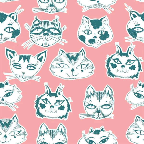 Seamless pattern with cute cats heads emoticons.