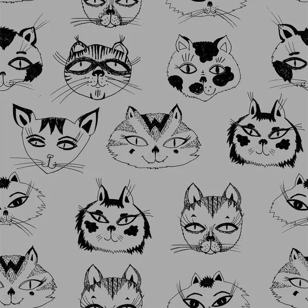 Seamless pattern with cute cats heads emoticons.
