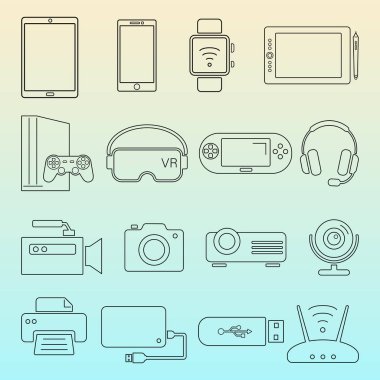 dijital cihazlar satır Icons izole set siyah
