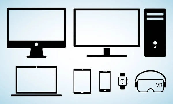 Écrans numériques modernes icônes noires ensemble isolé — Image vectorielle