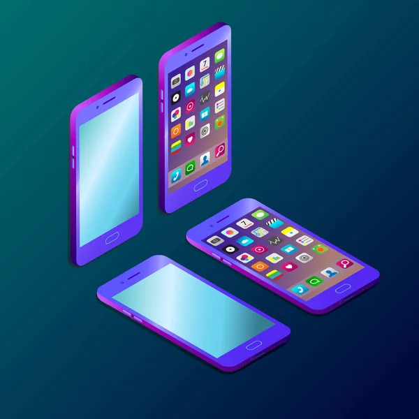 Smartphone futuriste coloré en illustration vectorielle isométrique — Image vectorielle