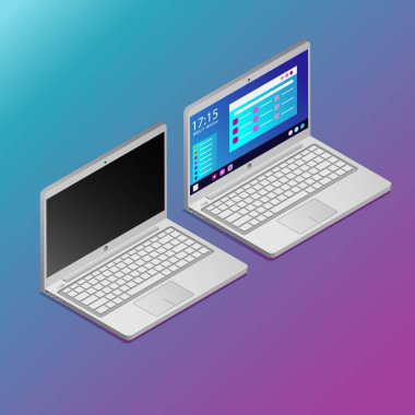 Gerçekçi beyaz dizüstü bilgisayar isometry vektör çizim