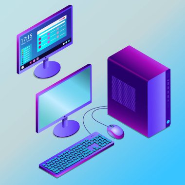 İsometry vektör çizim içinde renkli fütüristik masaüstü pc