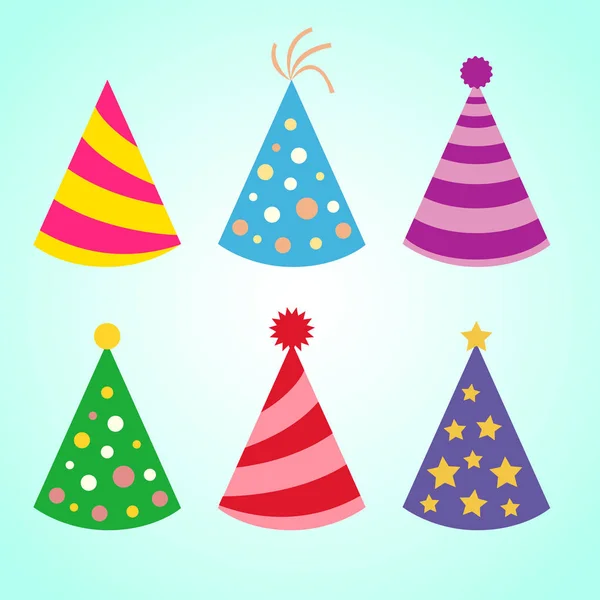 Conjunto de celebraciones de coloridos sombreros de fiesta de cumpleaños — Vector de stock