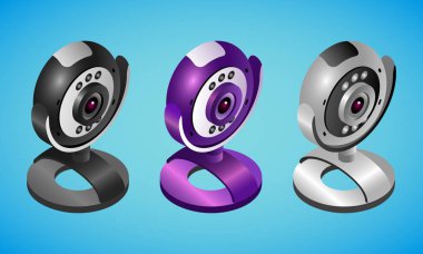 İsometry mavi arka plan üzerinde gerçekçi Web Kamerası