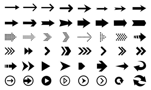 big set of black arrows and direction pointers