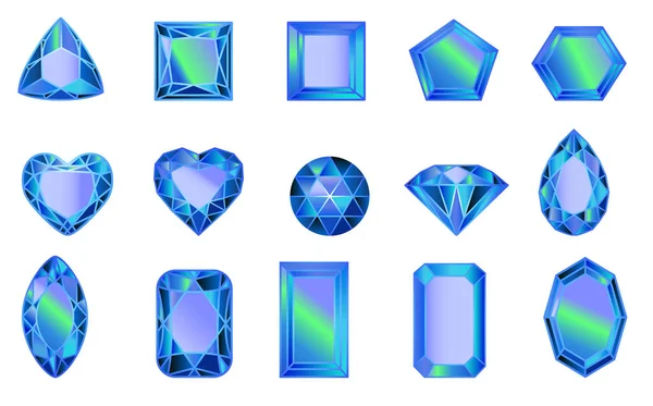 Conjunto Diamantes Azuis Diferentes Formas Corte —  Vetores de Stock