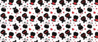 Beyaz zemin üzerine kırmızı kalpler ile küçük Affenpinscher köpek ile Seamless modeli.