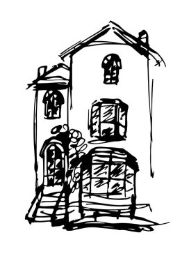 Siyah jel kalem çizim evler.