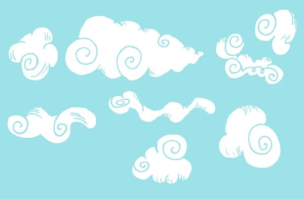 Aantal Schetsen Van Wolken Met Krullen — Stockvector